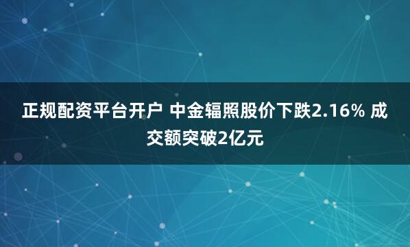 正规配资平台开户 中金辐照股价下跌2.16% 成交额突破2亿元